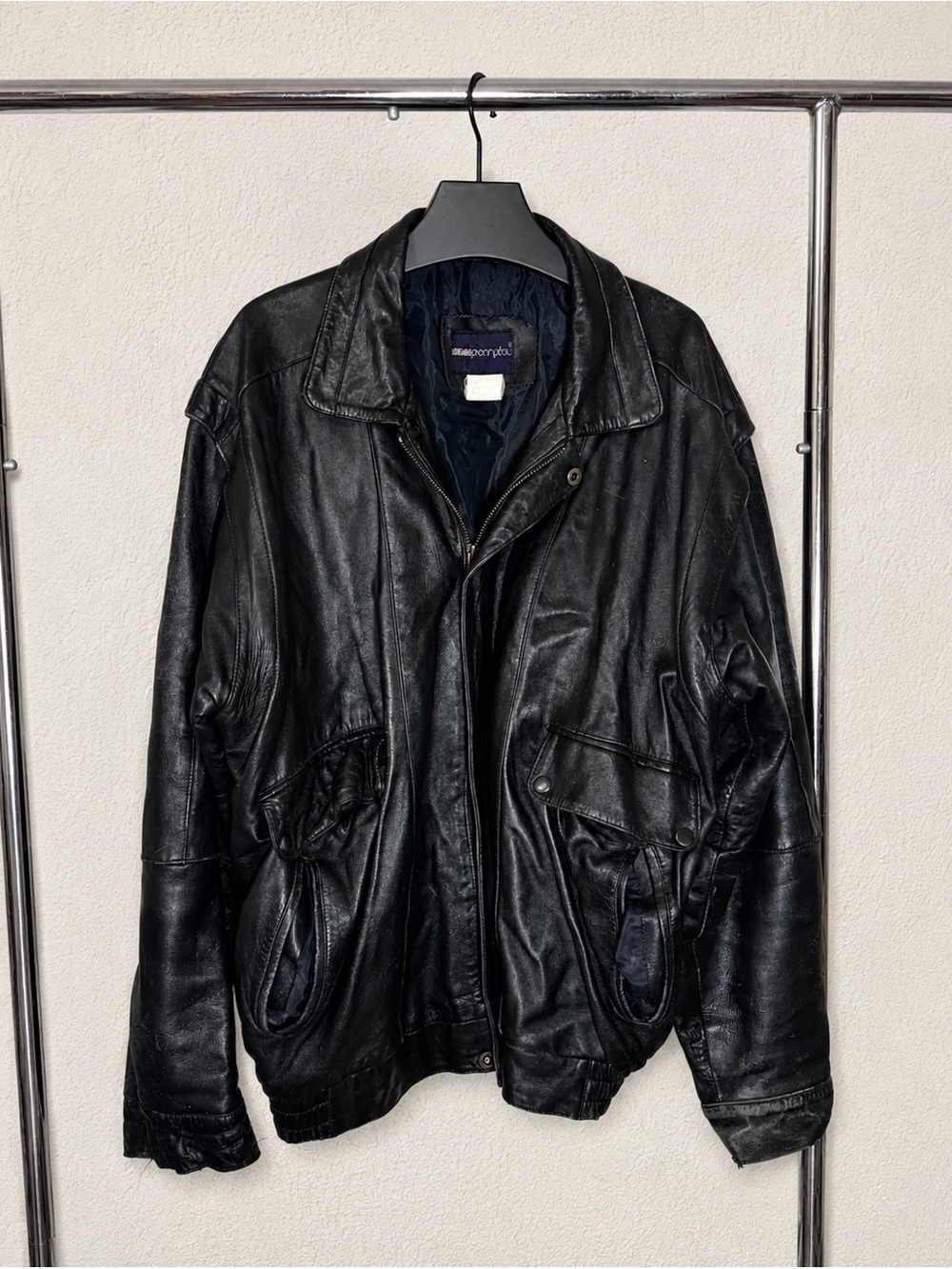 Vintage Impromptu Black Leather Oversized Jacket